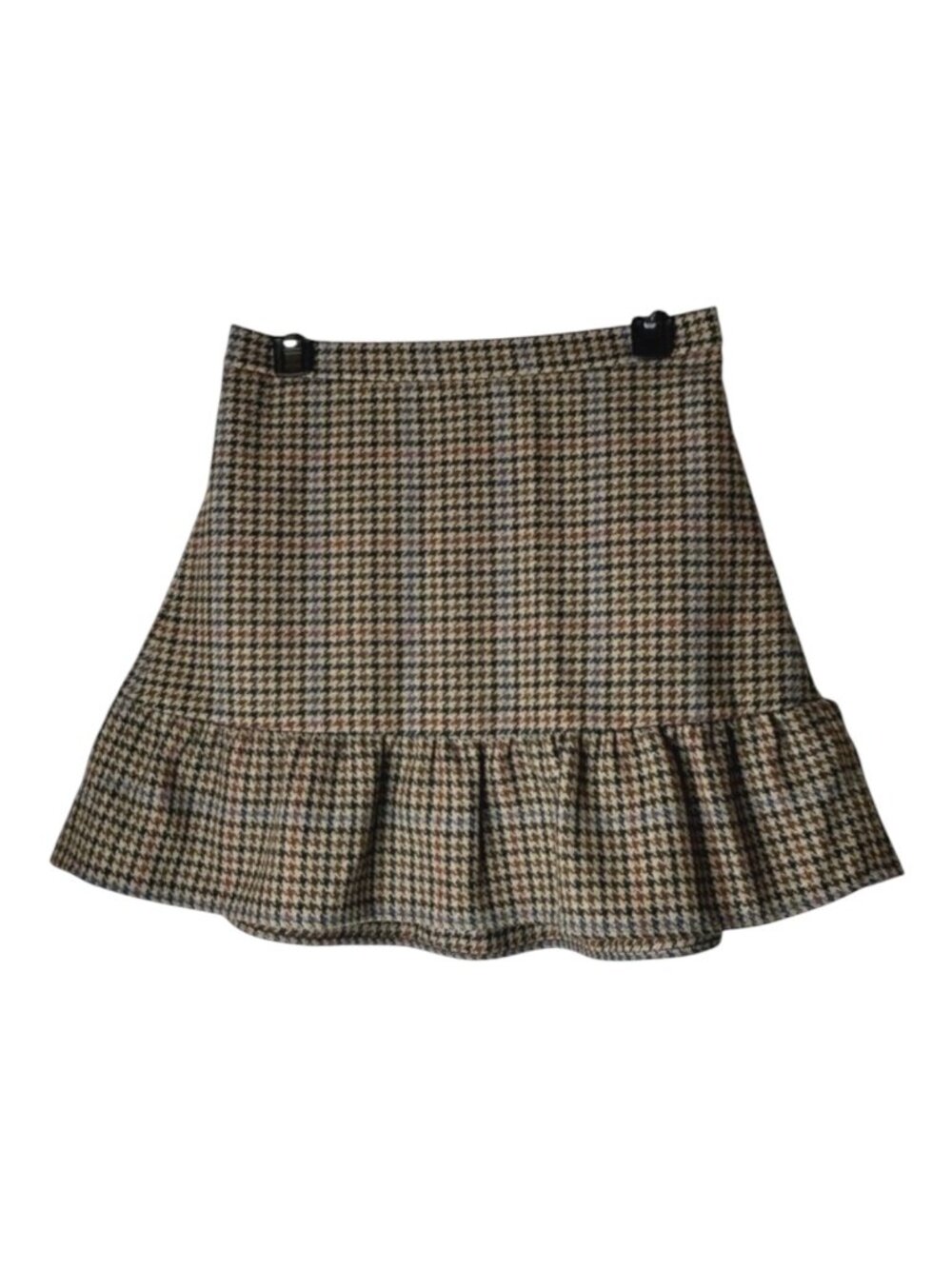 J Crew Mercantile Skirt Women 8 Brown Houndstooth Flounce‎ Hem Wool Blend Mini